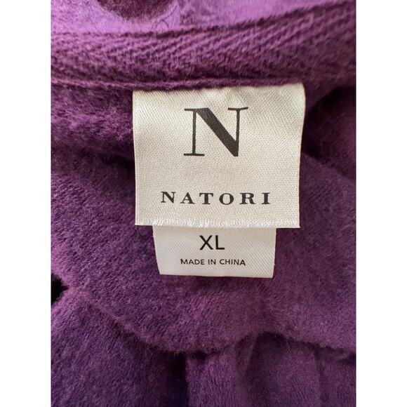 New NATORI Women's Purple Zip Up Sweatshirt Robe Hooded Long Bathrobe Size XL - Picture 3 of 5